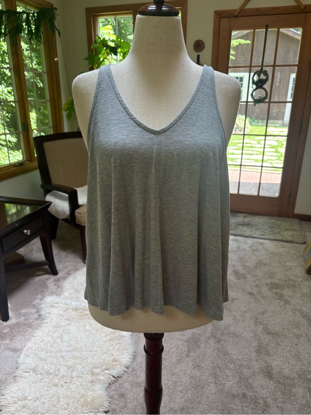 Free People Grey V-Neck Flowy Swing Tank